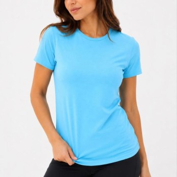 Kadın Basic Tişört Bisiklet Yaka Kısa Kol Günlük Yazlık Slim fit T-Shirt - Turkuaz