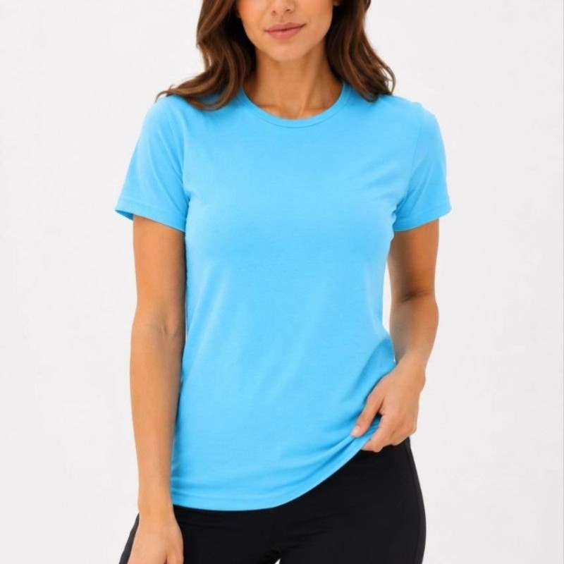 Kadın Basic Tişört Bisiklet Yaka Kısa Kol Günlük Yazlık Slim fit T-Shirt - Turkuaz