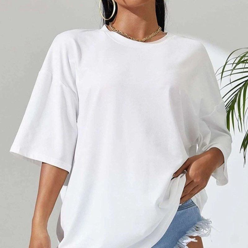 Kadın Baskılı Oversize kısa kol T-Shirt - Beyaz