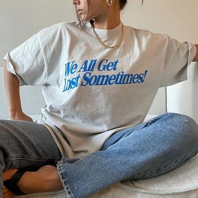 Kadın Baskılı Oversize kısa kol T-Shirt - Beyaz