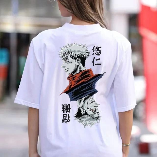 Kadın Baskılı T-Shirt Kısa Kol Bisiklet Yaka Oversize Rahat Kalıp Günlük Tişört - Beyaz