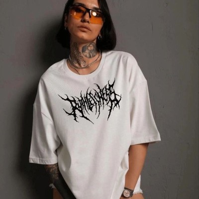 Kadın Baskılı T-Shirt Kısa Kol Bisiklet Yaka Oversize Rahat Kalıp Günlük Tişört   - Beyaz