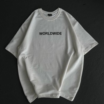 Kadın Baskılı T-Shirt Kısa Kol Bisiklet Yaka Oversize Rahat Kalıp Günlük Tişört   - Beyaz
