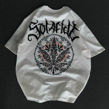 Kadın Baskılı T-Shirt Kısa Kol Bisiklet Yaka Oversize Rahat Kalıp Günlük Tişört   - Beyaz