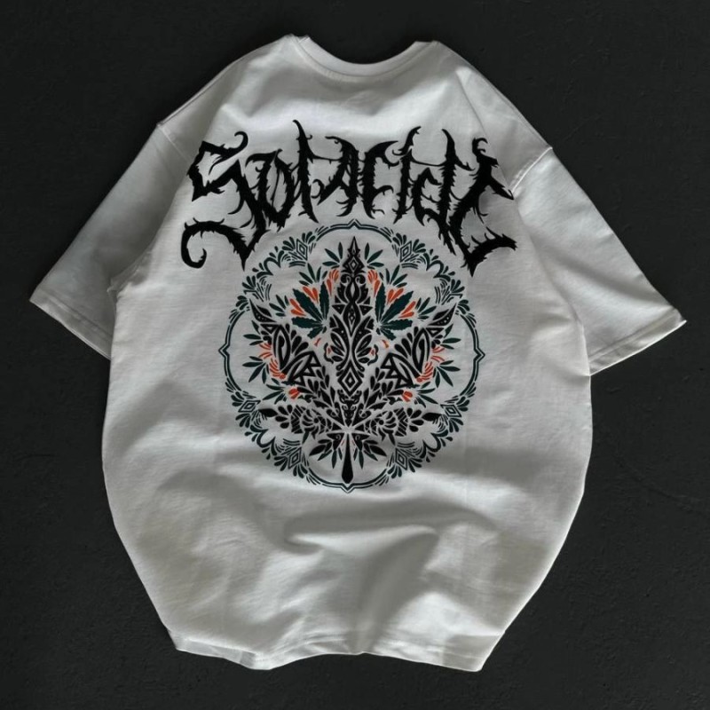 Kadın Baskılı T-Shirt Kısa Kol Bisiklet Yaka Oversize Rahat Kalıp Günlük Tişört   - Beyaz