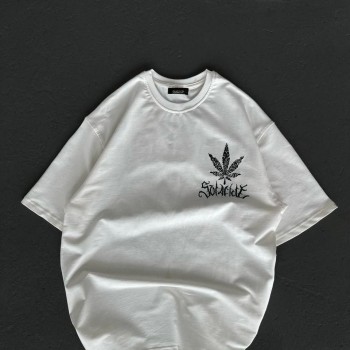 Kadın Baskılı T-Shirt Kısa Kol Bisiklet Yaka Oversize Rahat Kalıp Günlük Tişört   - Beyaz