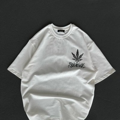 Kadın Baskılı T-Shirt Kısa Kol Bisiklet Yaka Oversize Rahat Kalıp Günlük Tişört   - Beyaz