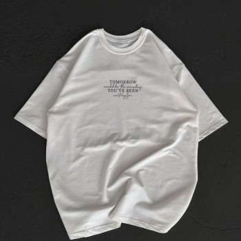 Kadın Baskılı T-Shirt Kısa Kol Bisiklet Yaka Oversize Rahat Kalıp Günlük Tişört   - Beyaz