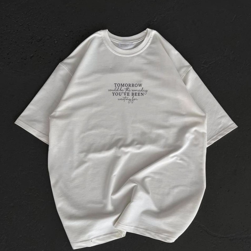 Kadın Baskılı T-Shirt Kısa Kol Bisiklet Yaka Oversize Rahat Kalıp Günlük Tişört   - Beyaz