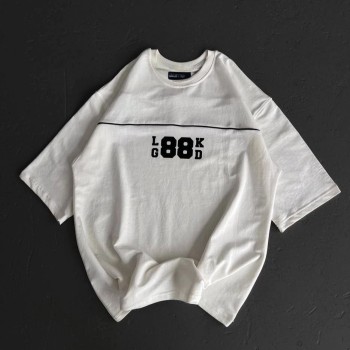 Kadın Baskılı T-Shirt Kısa Kol Bisiklet Yaka Oversize Rahat Kalıp Günlük Tişört   - Beyaz