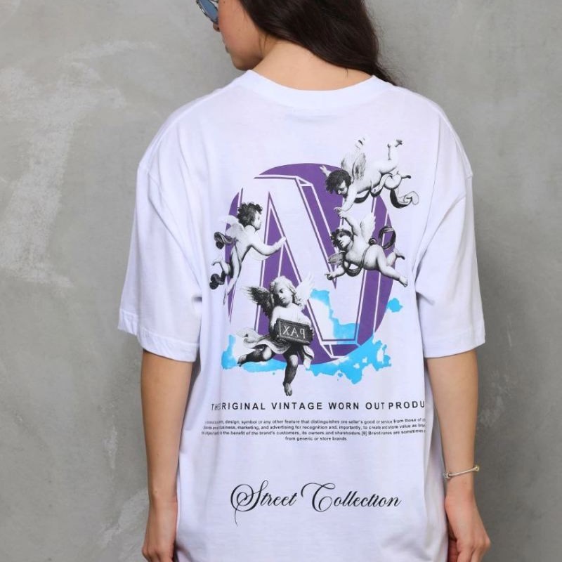 Kadın Baskılı T-Shirt Kısa Kol Bisiklet Yaka Oversize Rahat Kalıp Günlük Tişört - Beyaz
