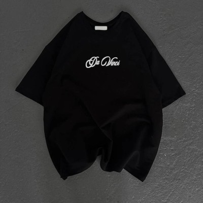 Kadın Baskılı T-Shirt Kısa Kol Bisiklet Yaka Oversize Rahat Kalıp Günlük Tişört - Siyah