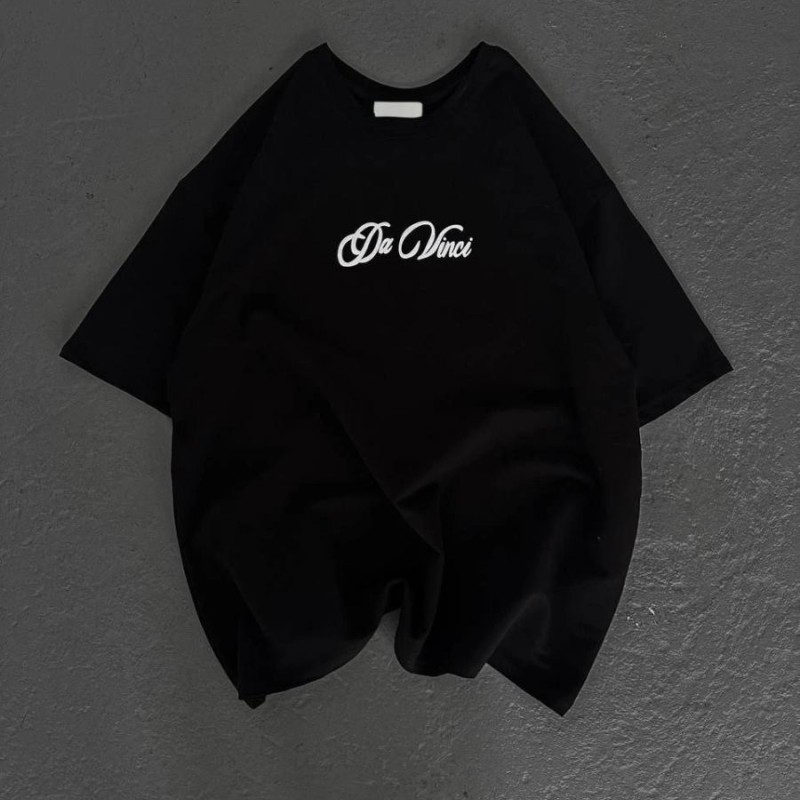 Kadın Baskılı T-Shirt Kısa Kol Bisiklet Yaka Oversize Rahat Kalıp Günlük Tişört - Siyah