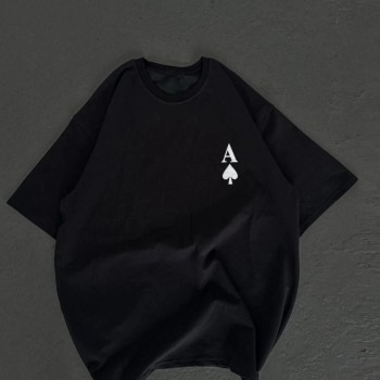 Kadın Baskılı T-Shirt Kısa Kol Bisiklet Yaka Oversize Rahat Kalıp Günlük Tişört - Siyah