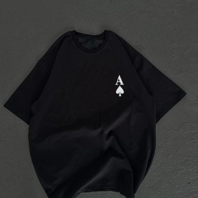 Kadın Baskılı T-Shirt Kısa Kol Bisiklet Yaka Oversize Rahat Kalıp Günlük Tişört - Siyah
