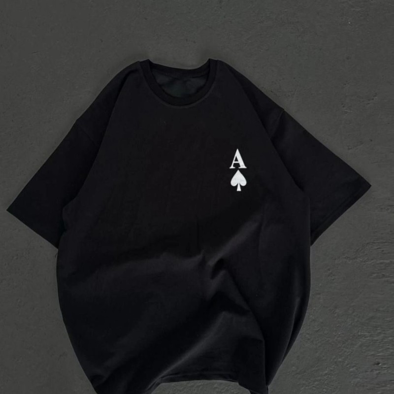 Kadın Baskılı T-Shirt Kısa Kol Bisiklet Yaka Oversize Rahat Kalıp Günlük Tişört - Siyah