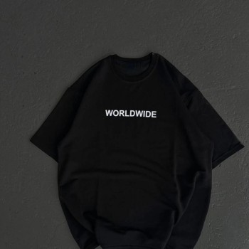 Kadın Baskılı T-Shirt Kısa Kol Bisiklet Yaka Oversize Rahat Kalıp Günlük Tişört   - Siyah