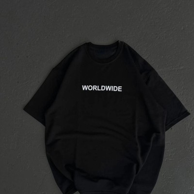 Kadın Baskılı T-Shirt Kısa Kol Bisiklet Yaka Oversize Rahat Kalıp Günlük Tişört   - Siyah