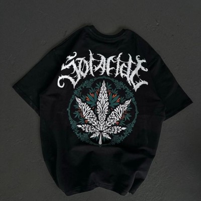 Kadın Baskılı T-Shirt Kısa Kol Bisiklet Yaka Oversize Rahat Kalıp Günlük Tişört   - Siyah