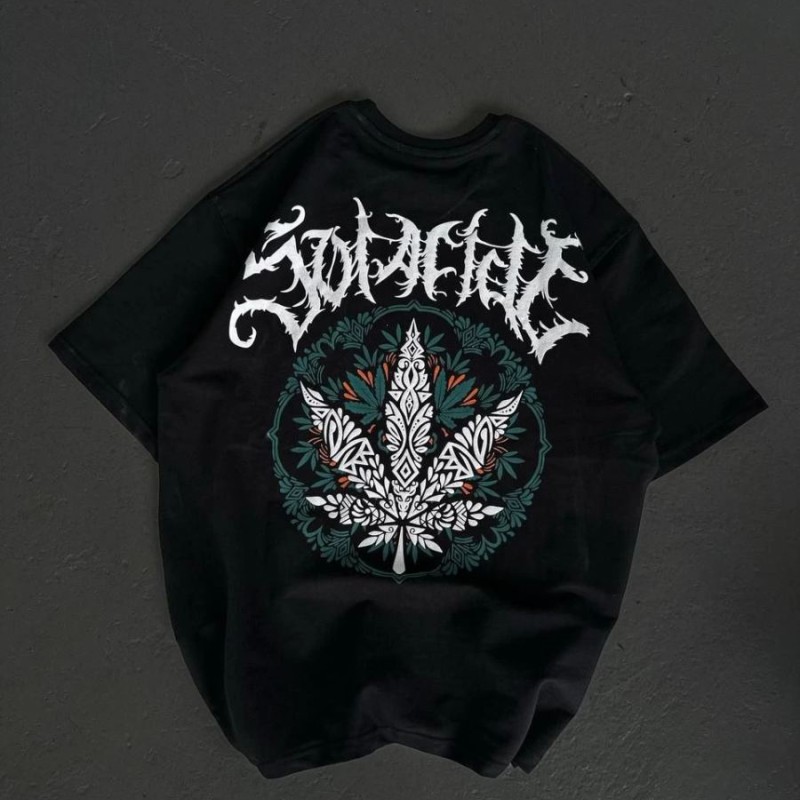 Kadın Baskılı T-Shirt Kısa Kol Bisiklet Yaka Oversize Rahat Kalıp Günlük Tişört   - Siyah