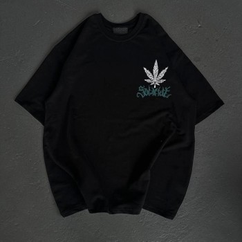 Kadın Baskılı T-Shirt Kısa Kol Bisiklet Yaka Oversize Rahat Kalıp Günlük Tişört   - Siyah
