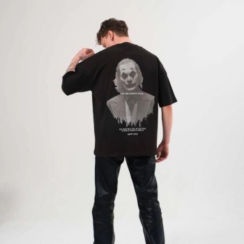 Kadın Baskılı T-Shirt Kısa Kol Bisiklet Yaka Oversize Rahat Kalıp Günlük Tişört   - Siyah
