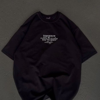 Kadın Baskılı T-Shirt Kısa Kol Bisiklet Yaka Oversize Rahat Kalıp Günlük Tişört   - Siyah