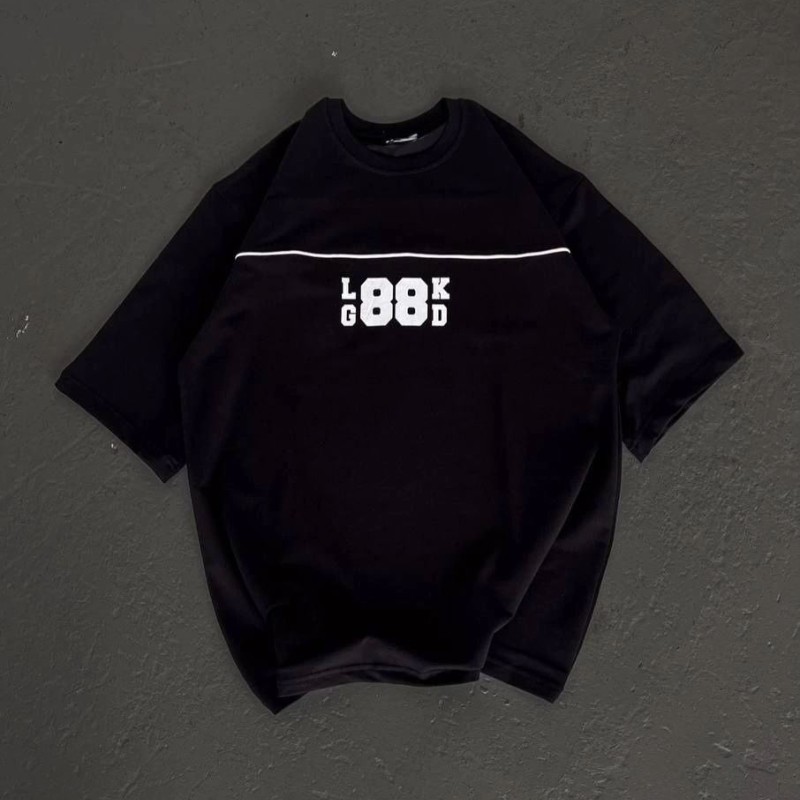 Kadın Baskılı T-Shirt Kısa Kol Bisiklet Yaka Oversize Rahat Kalıp Günlük Tişört   - Siyah
