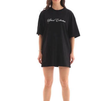 Kadın Baskılı T-Shirt Kısa Kol Bisiklet Yaka Oversize Rahat Kalıp Günlük Tişört - Siyah
