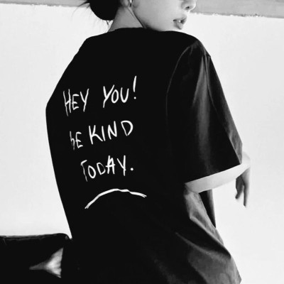 Kadın Baskılı T-Shirt Kısa Kol Bisiklet Yaka Oversize Rahat Kalıp Tişört T-Shirt - Siyah