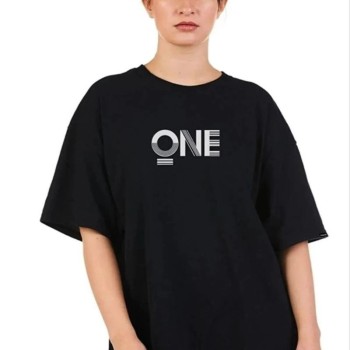 Kadın Baskılı T-Shirt Kısa Kol Bisiklet Yaka Oversize Rahat Kalıp Tişört - Siyah