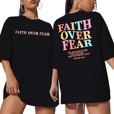 Kadın Baskılı T-Shirt Kısa Kol Bisiklet Yaka Oversize Rahat Kalıp Tişört - Siyah