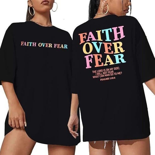 Kadın Baskılı T-Shirt Kısa Kol Bisiklet Yaka Oversize Rahat Kalıp Tişört - Siyah
