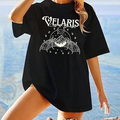 Kadın Baskılı T-Shirt Kısa Kol Bisiklet Yaka Oversize Rahat Kalıp Tişört - Siyah