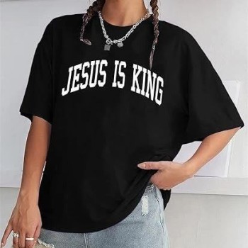 Kadın Baskılı T-Shirt Kısa Kol Bisiklet Yaka Oversize Rahat Kalıp Tişört - Siyah