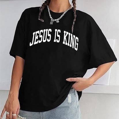 Kadın Baskılı T-Shirt Kısa Kol Bisiklet Yaka Oversize Rahat Kalıp Tişört - Siyah
