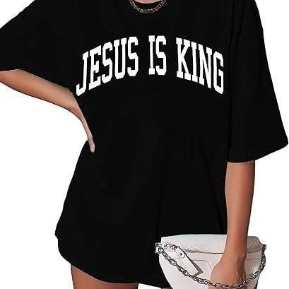 Kadın Baskılı T-Shirt Kısa Kol Bisiklet Yaka Oversize Rahat Kalıp Tişört - Siyah