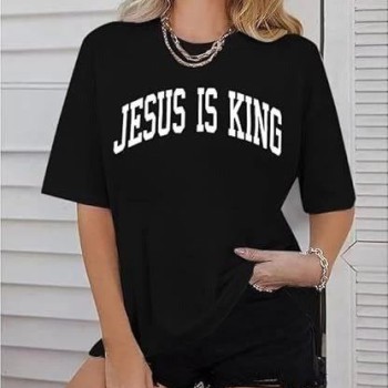 Kadın Baskılı T-Shirt Kısa Kol Bisiklet Yaka Oversize Rahat Kalıp Tişört - Siyah