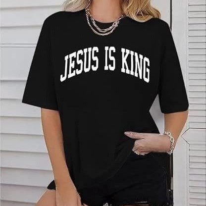 Kadın Baskılı T-Shirt Kısa Kol Bisiklet Yaka Oversize Rahat Kalıp Tişört - Siyah
