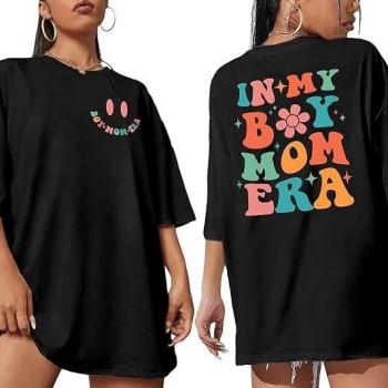 Kadın Baskılı T-Shirt Kısa Kol Bisiklet Yaka Oversize Rahat Kalıp Tişört - Siyah