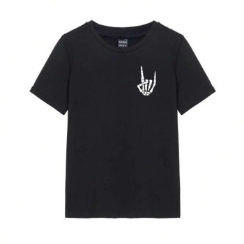 Kadın Baskılı T-Shirt Kısa Kol Bisiklet Yaka Oversize Rahat Kalıp Tişört - Siyah