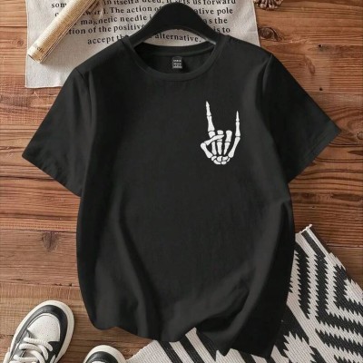 Kadın Baskılı T-Shirt Kısa Kol Bisiklet Yaka Oversize Rahat Kalıp Tişört - Siyah