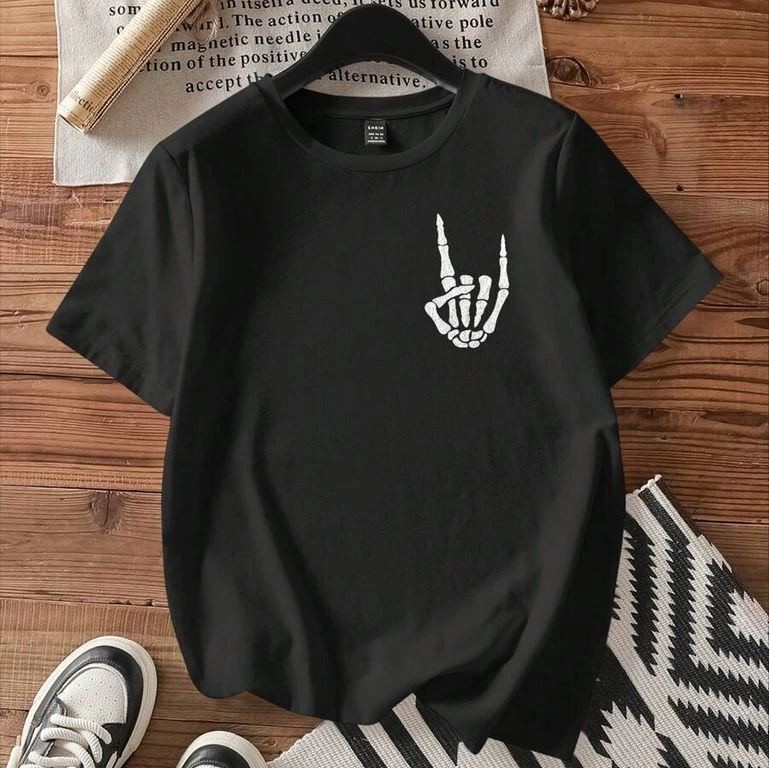 Kadın Baskılı T-Shirt Kısa Kol Bisiklet Yaka Oversize Rahat Kalıp Tişört - Siyah