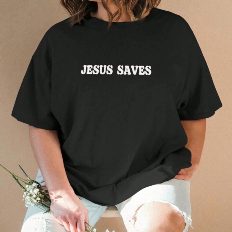 Kadın Baskılı T-Shirt Kısa Kol Bisiklet Yaka Oversize Rahat Kalıp Tişört - Siyah