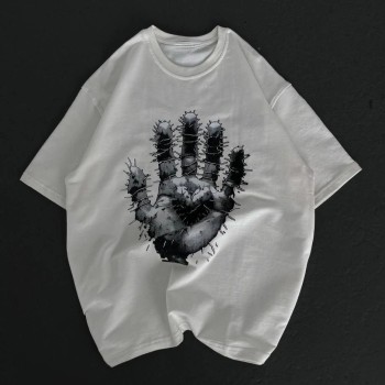 Kadın Baskılı T-Shirt Kısa Kol Bisiklet Yaka Regular Fit Rahat Kalıp Günlük Tişört - Beyaz