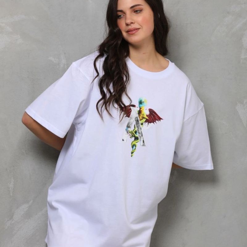 Kadın Baskılı T-Shirt Kısa Kol Bisiklet Yaka Regular Fit Rahat Kalıp Günlük Tişört - Beyaz