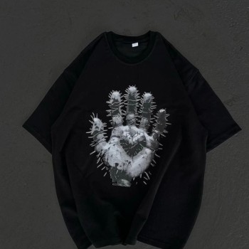 Kadın Baskılı T-Shirt Kısa Kol Bisiklet Yaka Regular Fit Rahat Kalıp Günlük Tişört  - Siyah