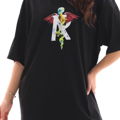 Kadın Baskılı T-Shirt Kısa Kol Bisiklet Yaka Regular Fit Rahat Kalıp Günlük Tişört -Siyah