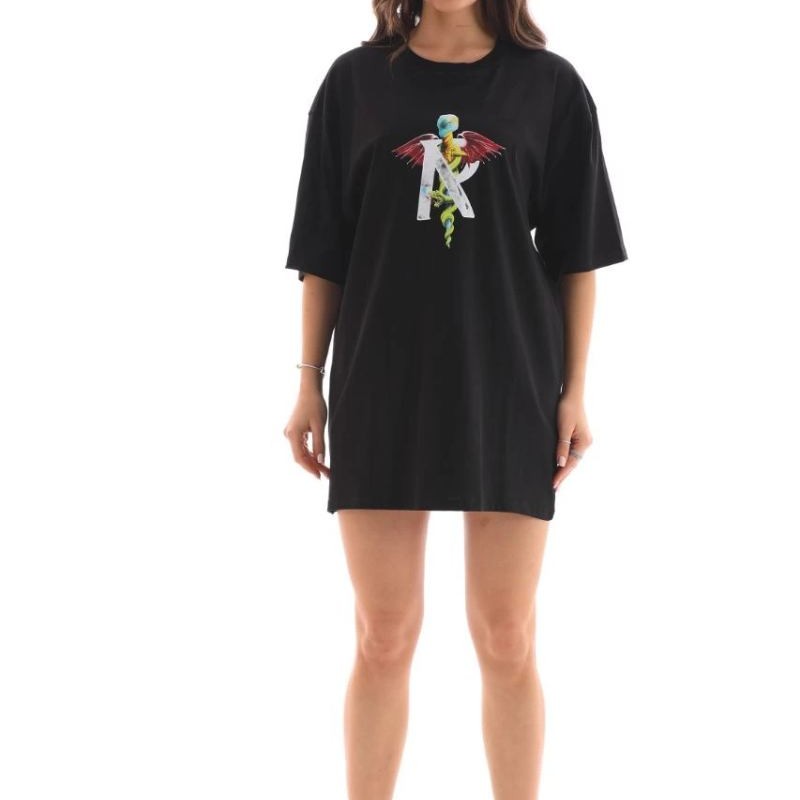 Kadın Baskılı T-Shirt Kısa Kol Bisiklet Yaka Regular Fit Rahat Kalıp Günlük Tişört -Siyah