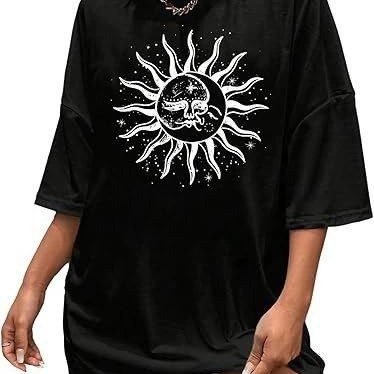 Kadın Baskılı T-Shirt Kısa Kol Bisiklet Yaka Regular Fit Rahat Kalıp Tişört - Siyah